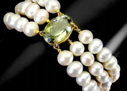 925 Bransoletka naturalny zielony ametyst perły