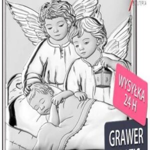 ankabizuteria.pl Obrazek srebrny aniołek nad dzieciątkiem 10*14 cm -pamiątka