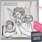 ankabizuteria.pl Obrazek srebrny aniołek nad dzieciątkiem 7*7 cm - "aniele bozy