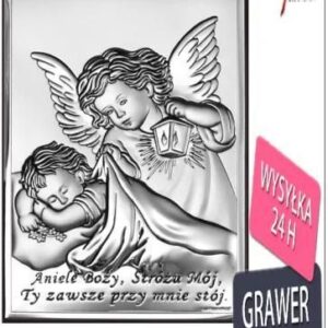 ankabizuteria.pl Srebrny obrazek aniołek z latarenką nad dzieckiem 9* 13 cm aniele