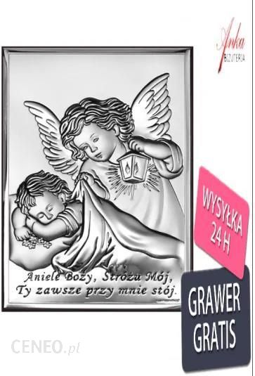 ankabizuteria.pl Srebrny obrazek aniołek z latarenką nad dzieckiem 9* 13 cm aniele