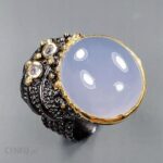 Artystyczny pierścionek chalcedon tanzanity r 18