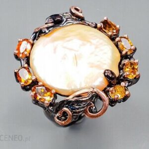 Artystyczny pierścionek perła barokowa turmalin 18