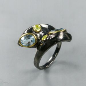 Artystyczny pierścionek topazy blue oliwiny 925 19