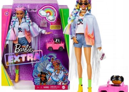 Barbie Extra Moda Lalka Tęczowe warkoczyki GRN29