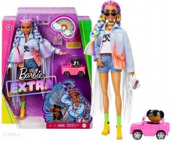 Barbie Extra Moda Lalka Tęczowe warkoczyki GRN29