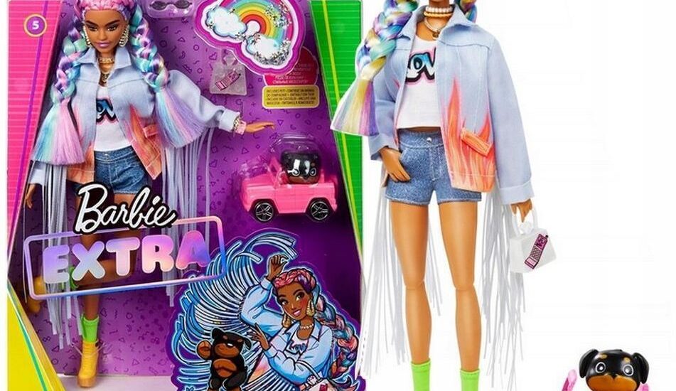 Barbie Extra Moda Lalka Tęczowe warkoczyki GRN29