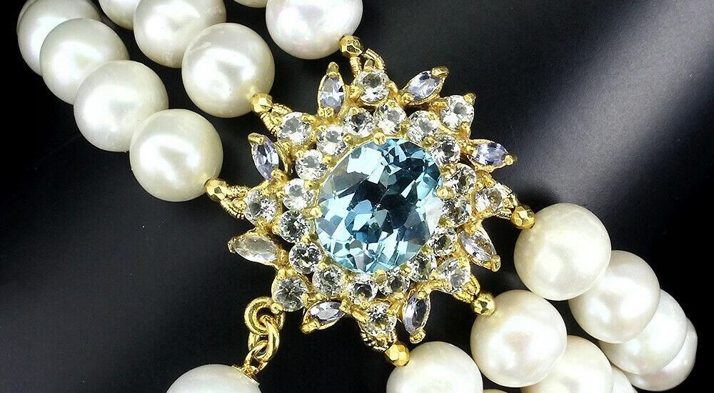 Bransoletka naturalny topaz swiss perły tanzanity