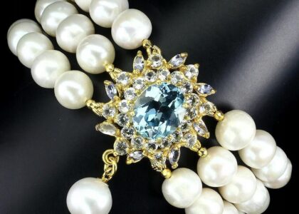 Bransoletka naturalny topaz swiss perły tanzanity