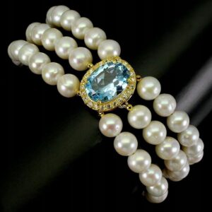 Bransoletka sky blue topaz natural perły cyrkonie