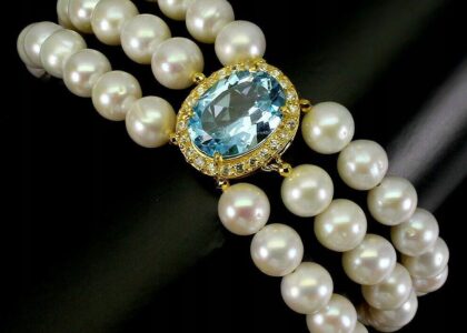 Bransoletka sky blue topaz natural perły cyrkonie