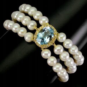 Bransoletka topaz sky blue natural perły cyrkonie