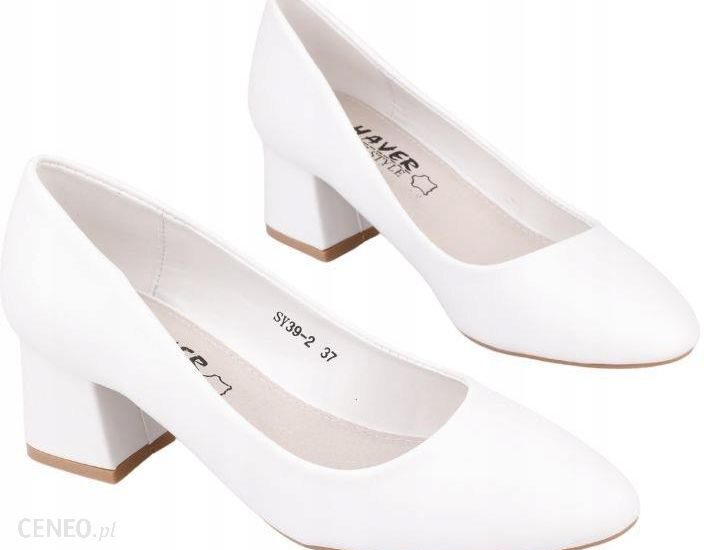 Czółenka na słupku buty damskie białe miękkie