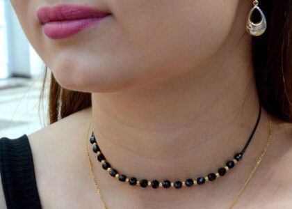 Diament Choker złoty na sznureczku ze złotymi kuleczkami i kamieniem Spinel DIA-NSZ-6464-585