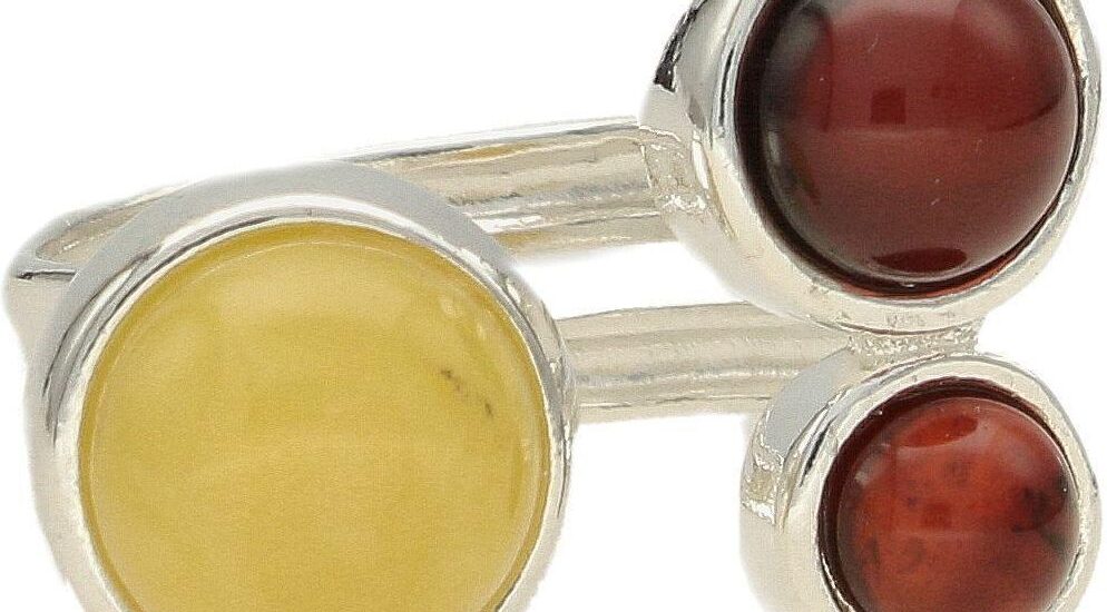 Diament Srebrny pierścionek 925 z bursztynami w dwóch odcieniach DIAPRS4508925