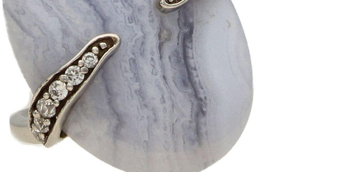 DIAMENT SREBRNY PIERŚCIONEK Z KAMIENIEM CHALCEDON I CYRKONIĄ