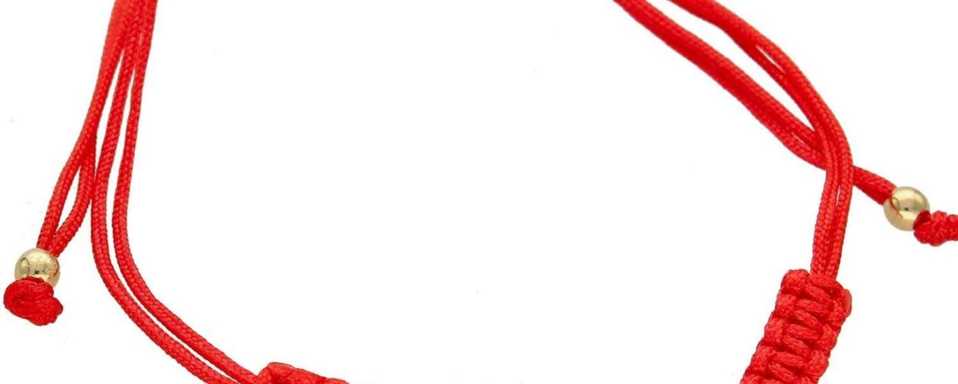 DIAMENT ZŁOTA BRANSOLETKA NA CZERWONYM SZNURECZKU Z IMIENIEM JOANNA