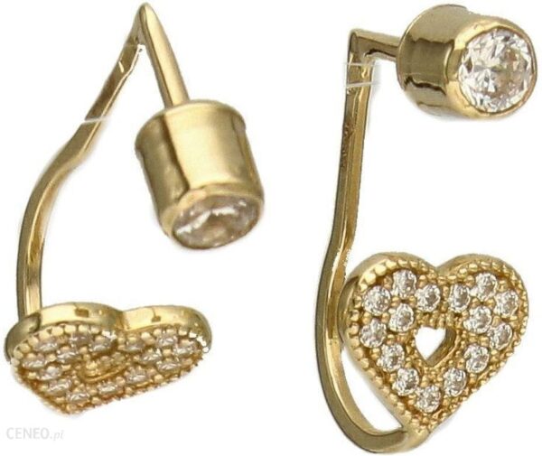 Diament Złote kolczyki wiszące 585 serca z cyrkoniami DIAKLC1419585