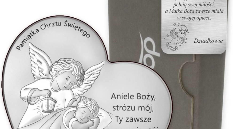 Dono Obrazek srebrny Aniołek Pamiątka Chrztu Świętego DS123