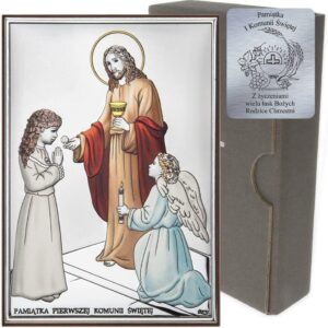 Dono Obrazek Srebrny Pamiątka I Komunii dla dziewczynki prostokąt z podpisem kolor DS31CA (35371028)
