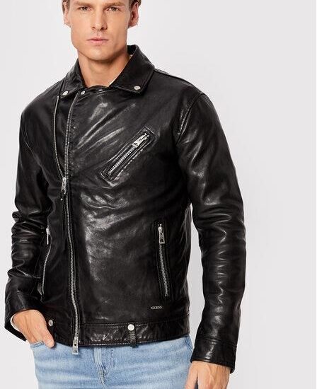 Guess Kurtka skórzana M2YL12 L0QN0 Czarny Regular Fit