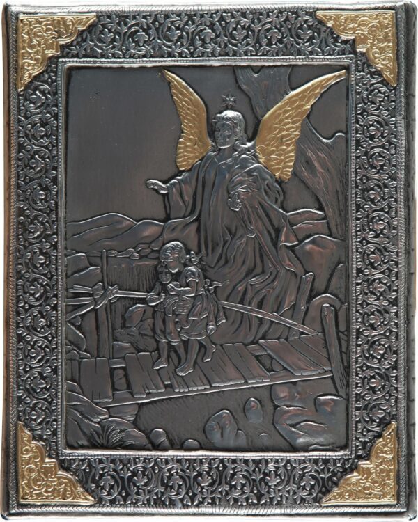 Ikona metalowa Anioł Stróż posrebrzana