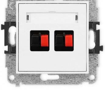 Karlik Elektrotechnik Mini Mechanizm Gniazda Głośnikowego Podwójnego Biały Mat 25MGG2