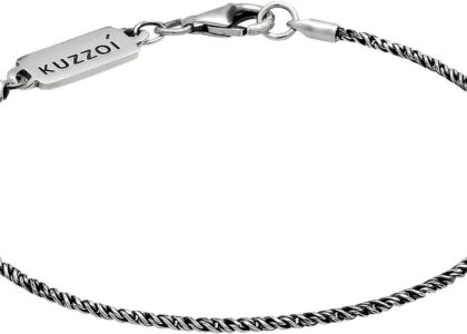 Kuzzoi Bransoletka Męski Łańcuszek Sznurkowy Twisted Basic Elegant W Oksydowanym Srebrze 925 Sterling Silver 21