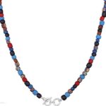Kuzzoi KUZZOI Naszyjnik Męskie zapięcie T-Bone szklane koraliki niebieskie ze srebra próby 925 Sterling Silver Biżuteria męska