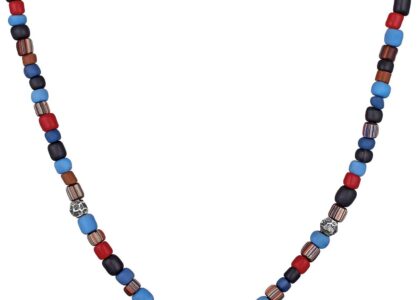 Kuzzoi KUZZOI Naszyjnik Męskie zapięcie T-Bone szklane koraliki niebieskie ze srebra próby 925 Sterling Silver Biżuteria męska