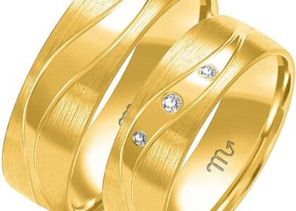 LOVRIN OBRĄCZKA ŚLUBNA ZŁOTA 585 Z DIAMENTAMI GRAWEROWANA
