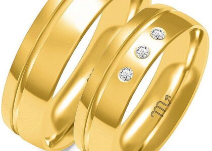 LOVRIN ŚLUBNA OBRĄCZKA Z DIAMENTAMI GRAWEROWANA ZŁOTA 585 14K