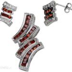 Lovrin Srebrny komplet 925 cyrkonie bagietki i garnet 8