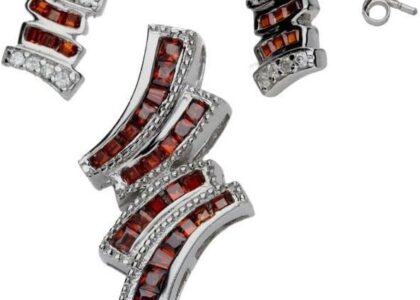 Lovrin Srebrny komplet 925 cyrkonie bagietki i garnet 8