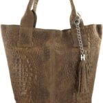 Modny worek skórzany - CROCO - Beżowy ciemny