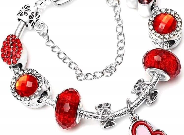 modułowa Bransoletka charms srebrna serduszko