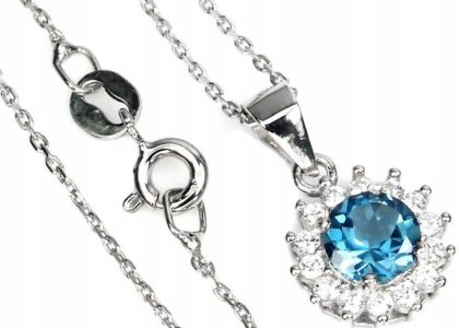 Naszyjnik naturalny london blue topaz cyrkonie 925