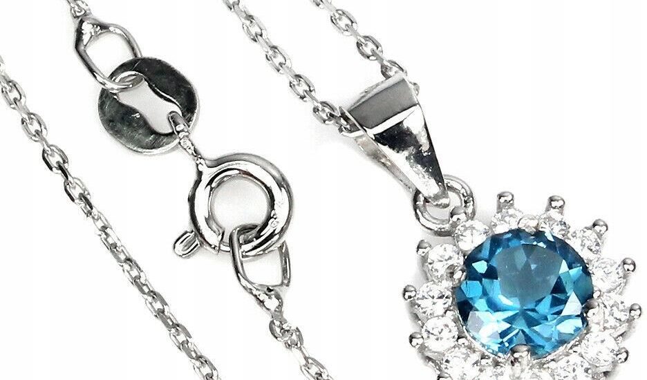 Naszyjnik naturalny london blue topaz cyrkonie 925