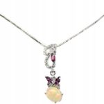 Naszyjnik ognisty opal granaty rodolity 925 srebro