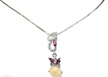 Naszyjnik ognisty opal granaty rodolity 925 srebro
