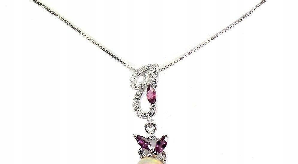 Naszyjnik ognisty opal granaty rodolity 925 srebro