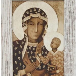Obraz Matka Boska Częstochowska mała biała przecierana rama
