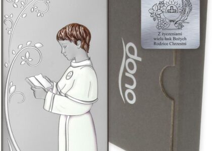 Obrazek Srebrny Pamiątka I Komunii dla chłopca prostokąt kolor DS121CO