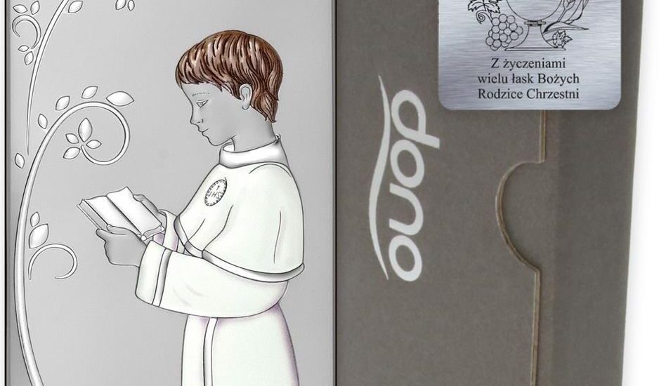 Obrazek Srebrny Pamiątka I Komunii dla chłopca prostokąt kolor DS121CO