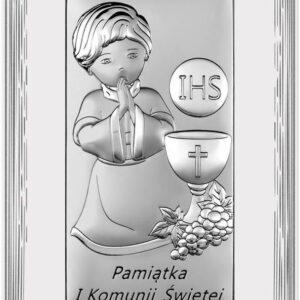 Obrazek Srebrny Pamiątka I Komunii dla chłopca prostokąt z podpisem Dono DS135FO