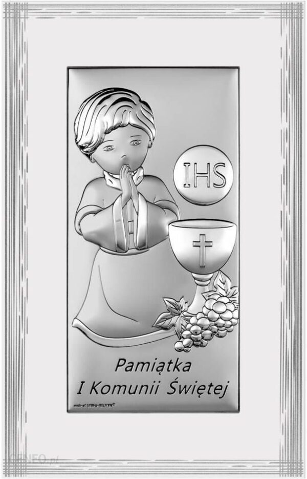 Obrazek Srebrny Pamiątka I Komunii dla chłopca prostokąt z podpisem Dono DS135FO