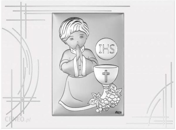 Obrazek Srebrny Pamiątka I Komunii dla chłopca prostokąt z podpisem Dono DS137FJO