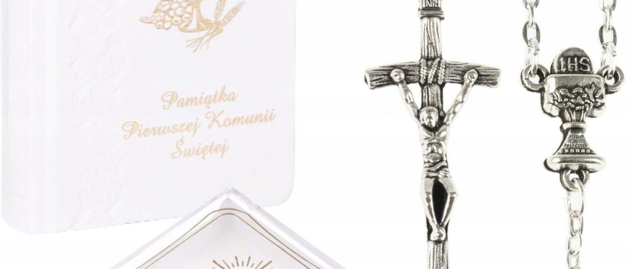 PAMIĄTKA KOMUNII MODLITEWNIK RÓŻANIEC PUDEŁKO ETUI