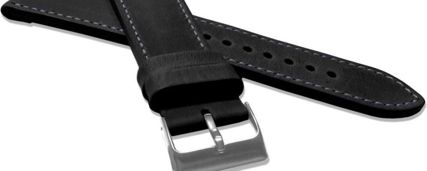Pasek do zegarka Lavvu LSAXB26 czarny skórzany Top Grain 26 cm