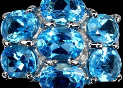 Pierścionek 925 naturalne swiss blue topazy r 19.5